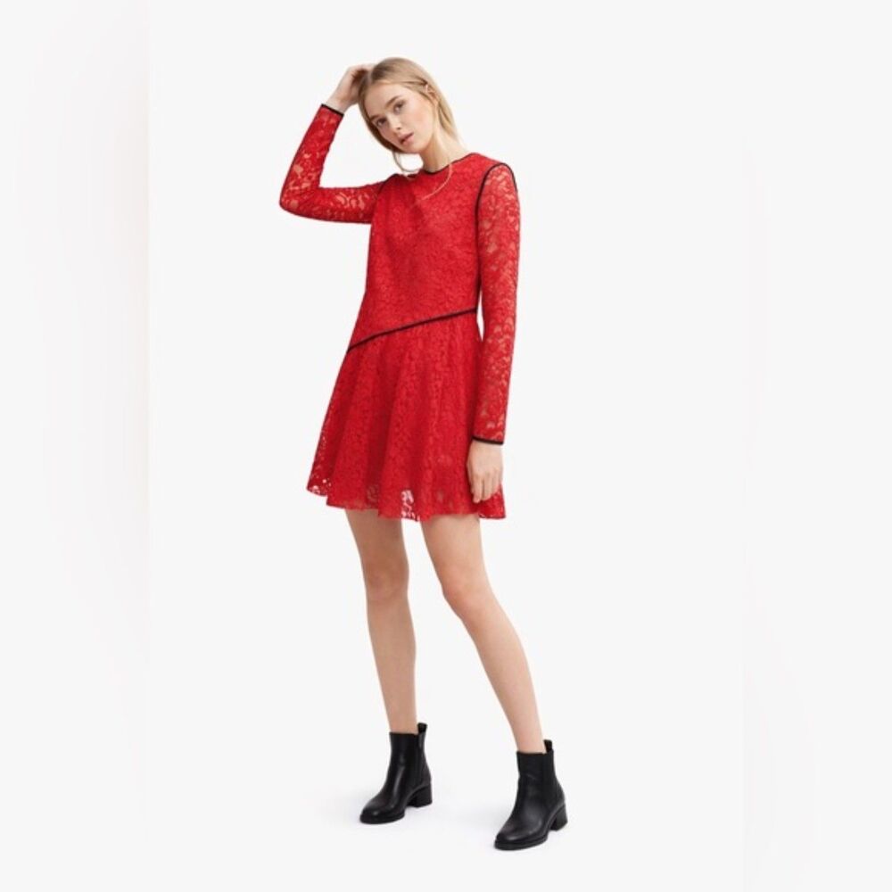 Sportmax Red Lace Dress Size M Long Sleeve Fit Flare Mini NWT Designer